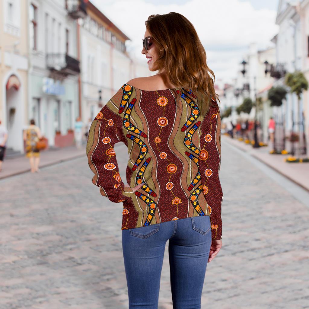 Off Shoulder Sweater - Aboriginal Sweater Boomerang Patterns - Vibe Hoodie Shop