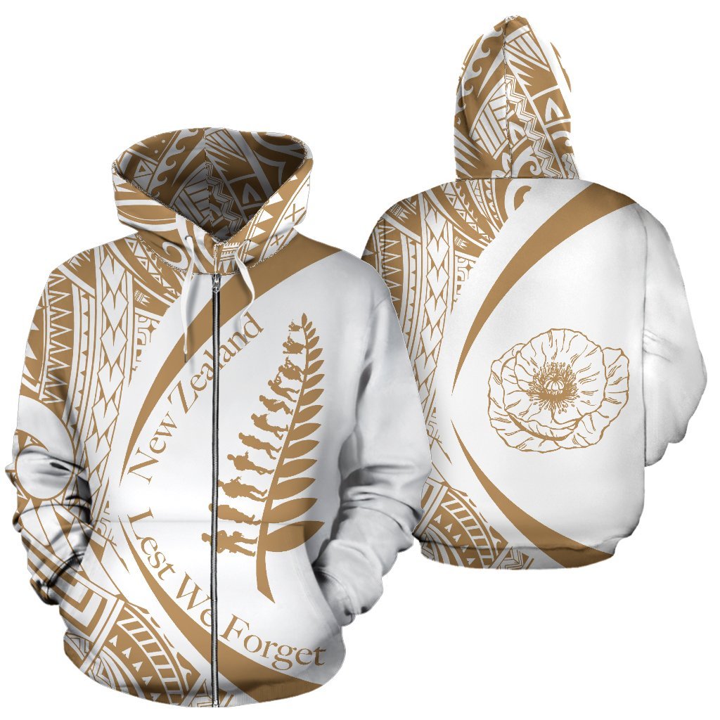 New Zealand Lest We Forget Maori Zip Up Hoodie Circle - Golden - Vibe Hoodie Shop