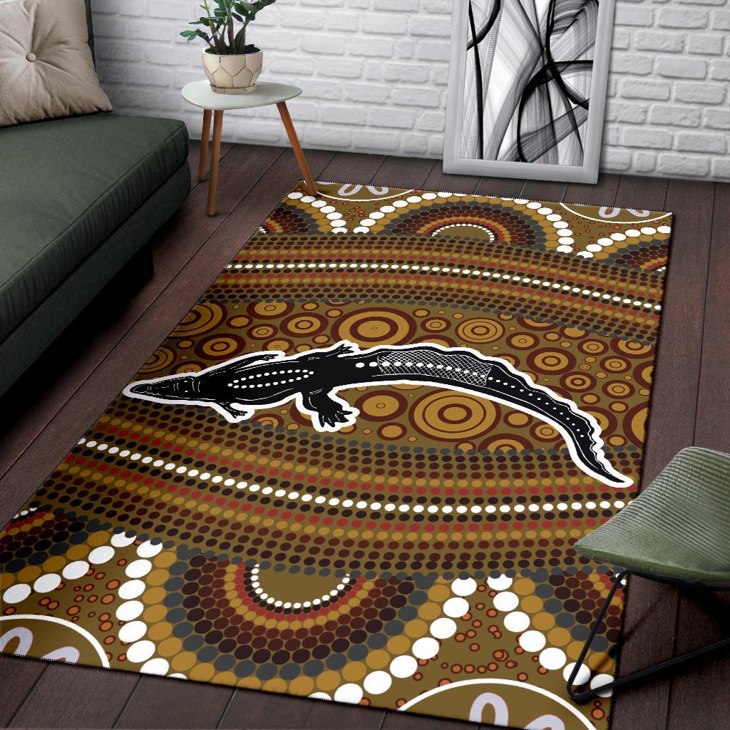 Area Rug - Aboriginal Dot Art Painting With Crocodile - Vibe Hoodie Shop