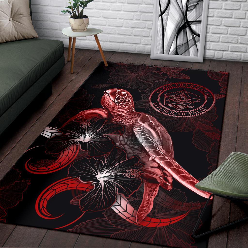 Palau Polynesian Area Rugs - Turtle With Blooming Hibiscus Red - Vibe Hoodie Shop