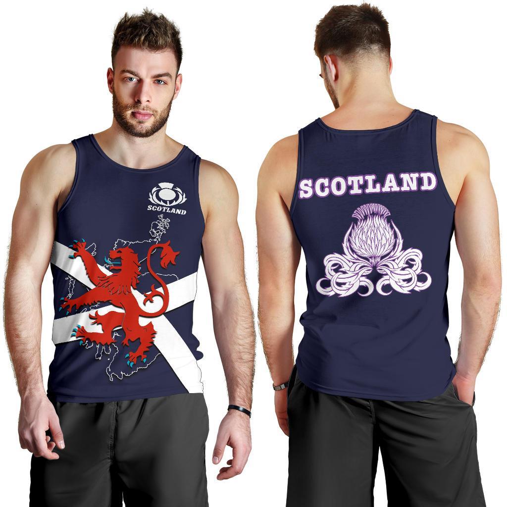 Scotland Rugby Men Tank Top Lion Rampant With Thistle - Vibe Hoodie Shop