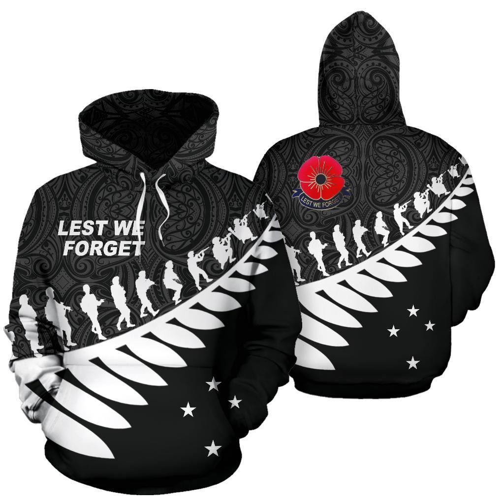 Lest We Forget New Zealand Maori Hoodie Black - Vibe Hoodie Shop