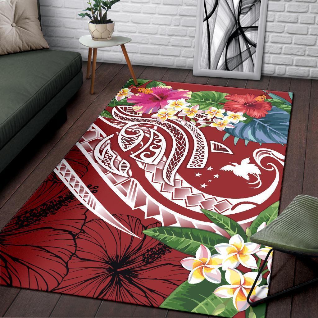 Papua New Guinea Polynesian Area Rug - Summer Plumeria (Red) - Vibe Hoodie Shop