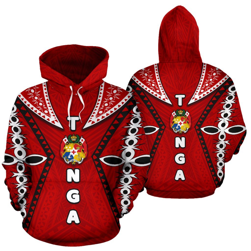 Tonga All Over Hoodie Ngatu - Coat Of Arms - Vibe Hoodie Shop