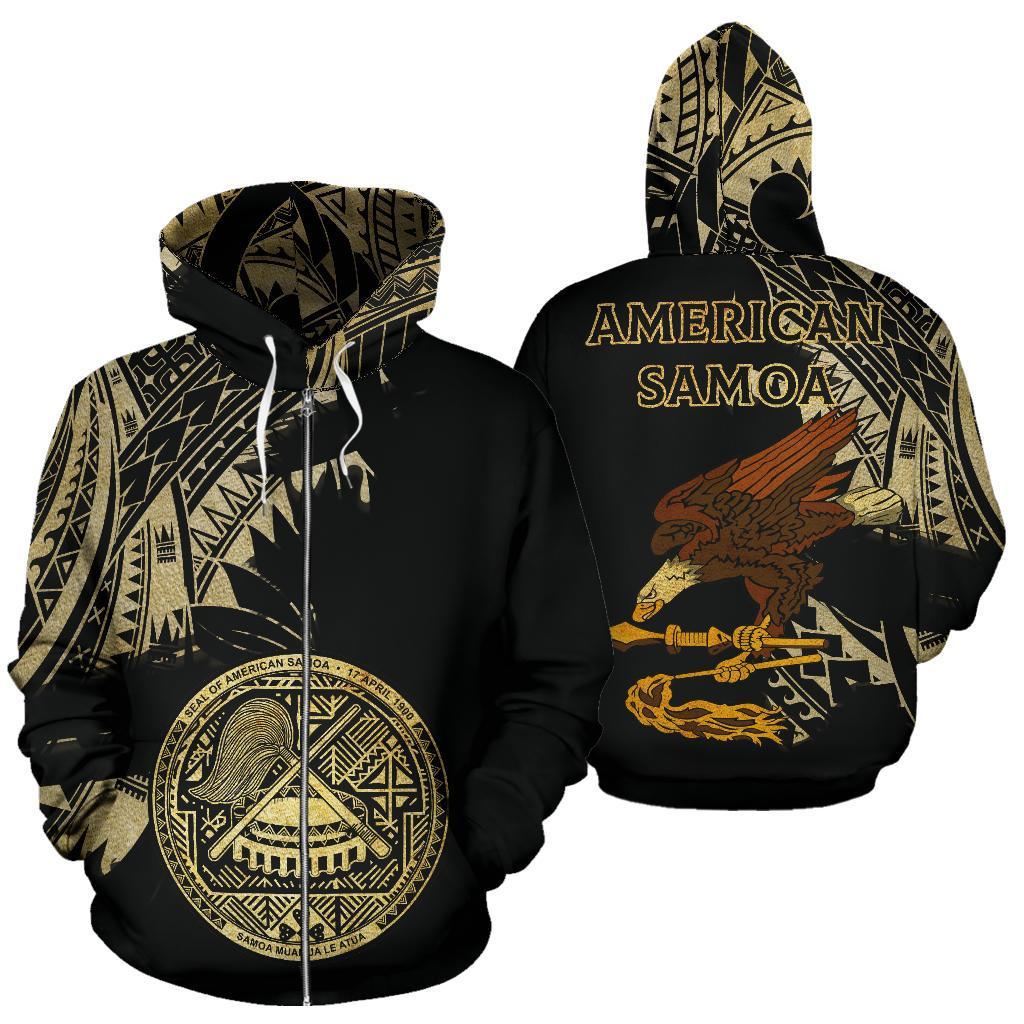 American Samoa Coat Of Arms Special All Over Zip Hoodie Gold - Vibe Hoodie Shop