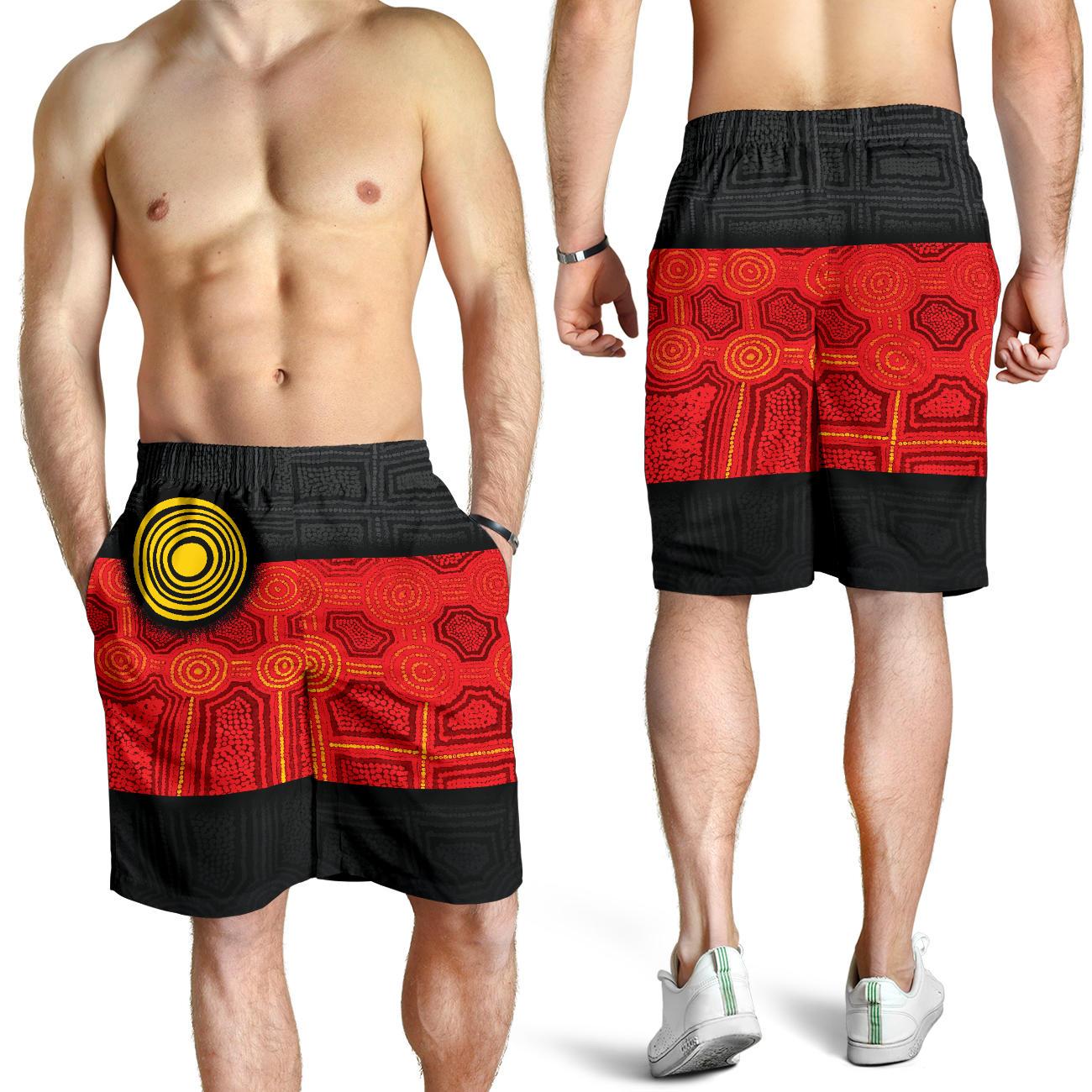 Aboriginal Men's Shorts - Aussie Indigenous Flag - Vibe Hoodie Shop