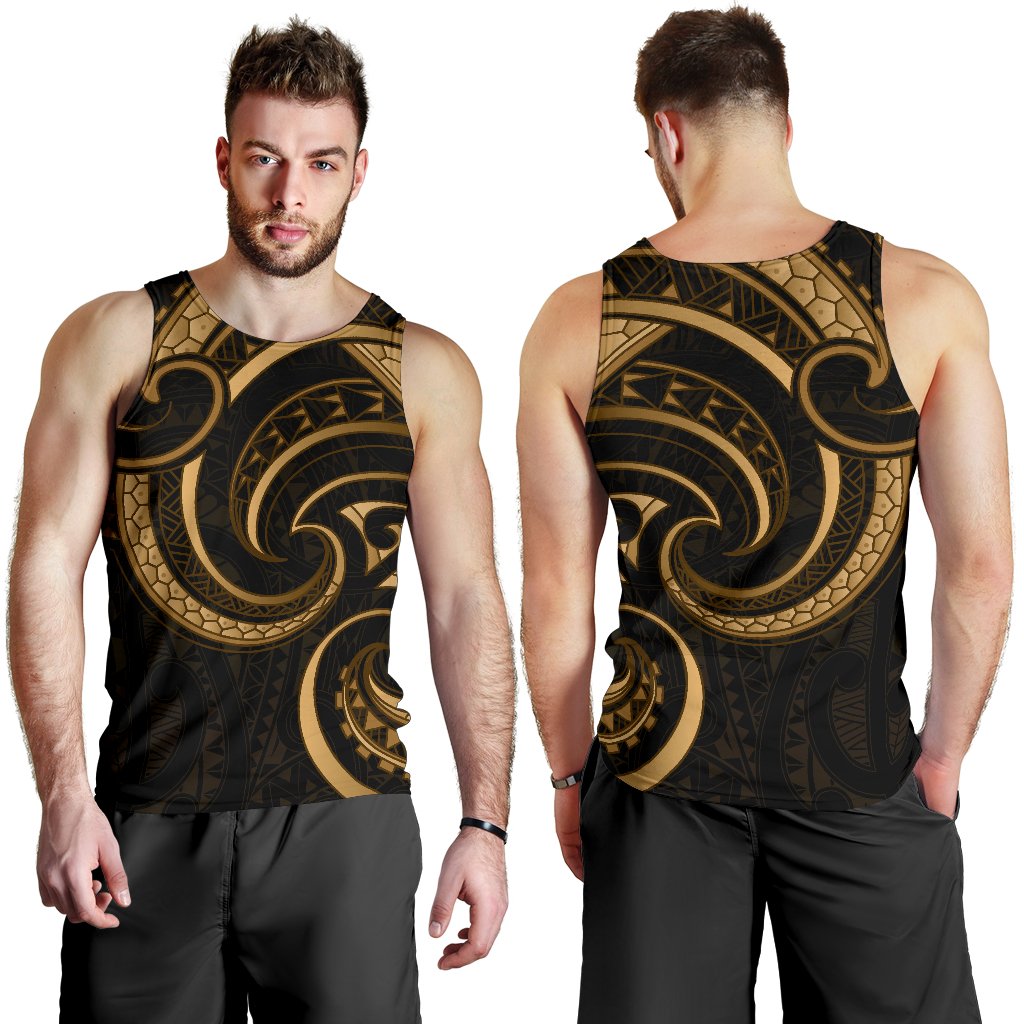 New Zealand Maori Mangopare Men Tank Top Polynesian - Gold - Vibe Hoodie Shop