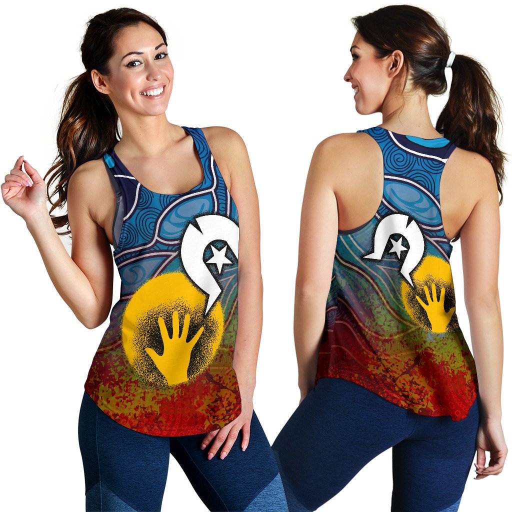 Aboriginal Women's Racerback Tank - Aboriginal and Torres Strait Islanders Flag - Vibe Hoodie Shop