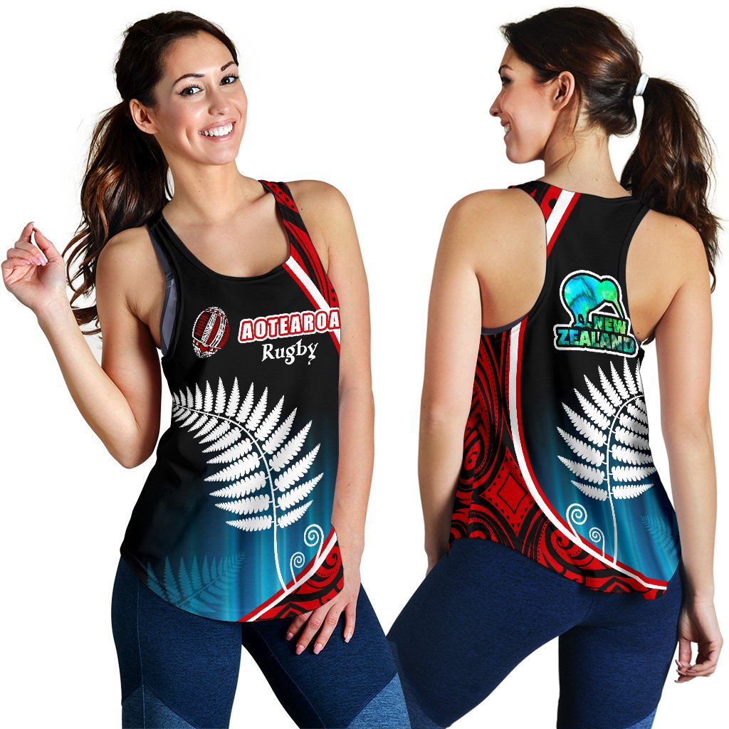 Aotearoa Rugby Black Maori Women Racerback Tank Kiwi and Silver Fern New Zealand - Vibe Hoodie Shop