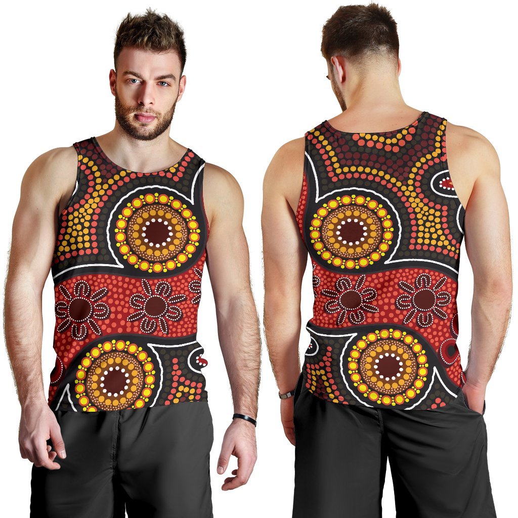 Aboriginal Men's Tank Top - Indigenous Circle Dot Painting Style - - Vibe Hoodie Shop