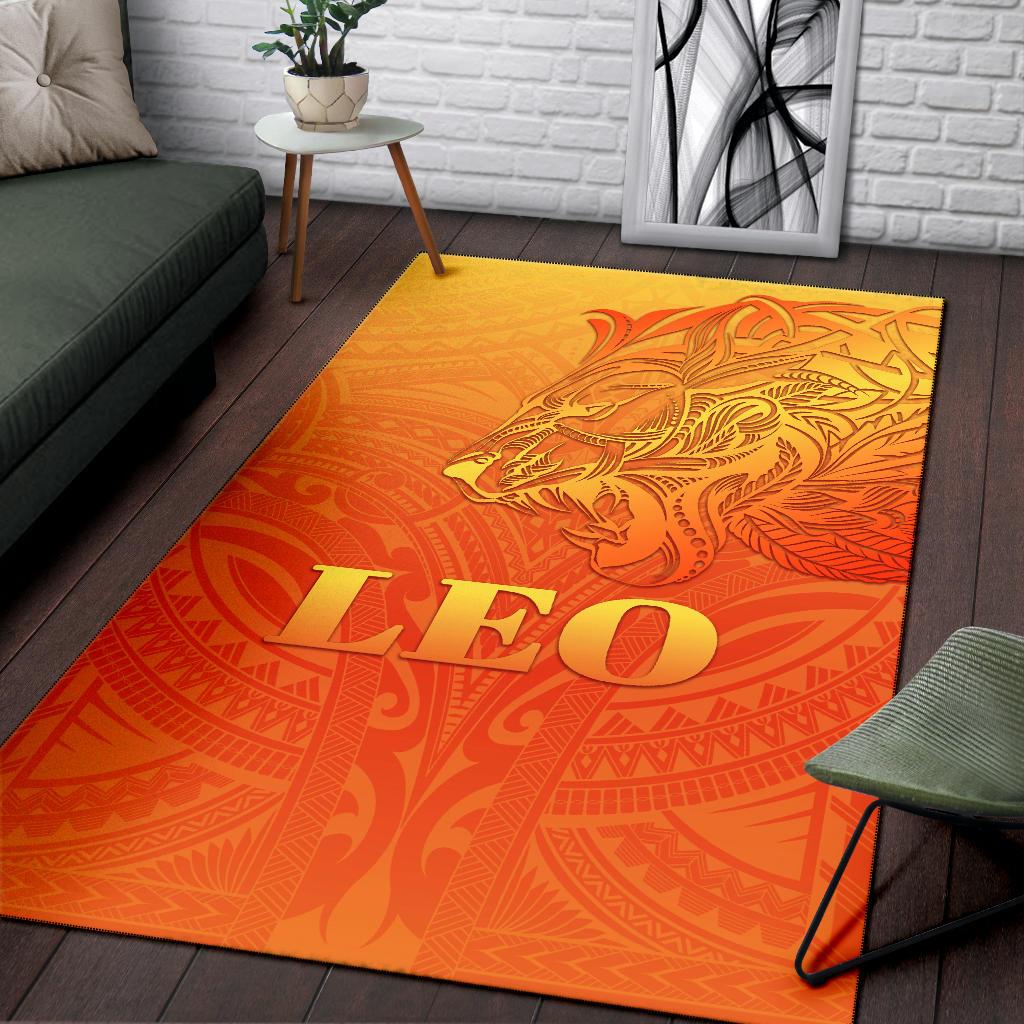 Sun In Leo Zodiac Area Rug Polynesian Tattoo Simple - Orange - Vibe Hoodie Shop