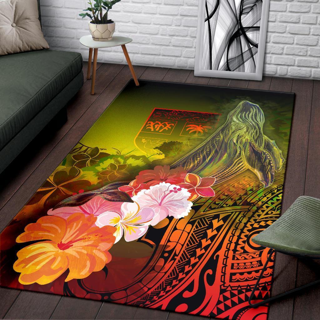 Fiji Area Rug - Humpback Whale with Tropical Flowers (Yellow) - Vibe Hoodie Shop