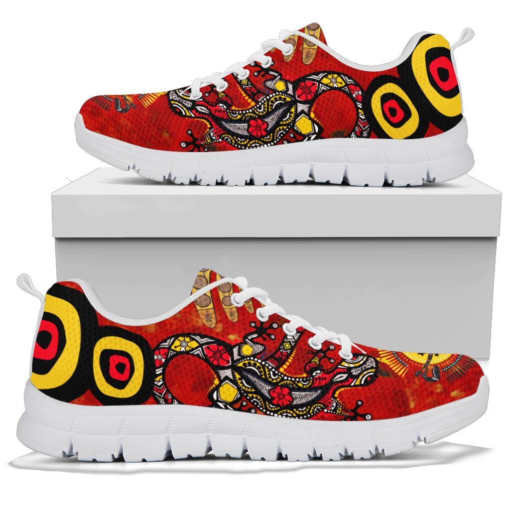 Aboriginal Sneakers, Lizard And Boomerang Pattern - Vibe Hoodie Shop