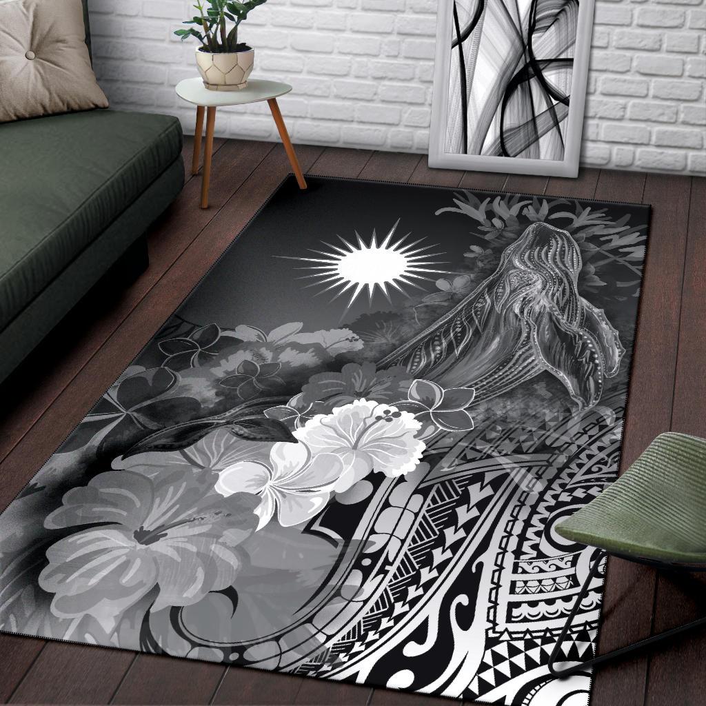 Marshall Islands Area Rug - Humpback Whale with Tropical Flowers (White) - Vibe Hoodie Shop