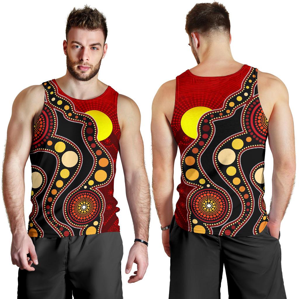 Aboriginal Men's Tank Top, Australia Aboriginal Lives Matter Flag Circle Dot Painting Art Mens Tank - Vibe Hoodie Shop