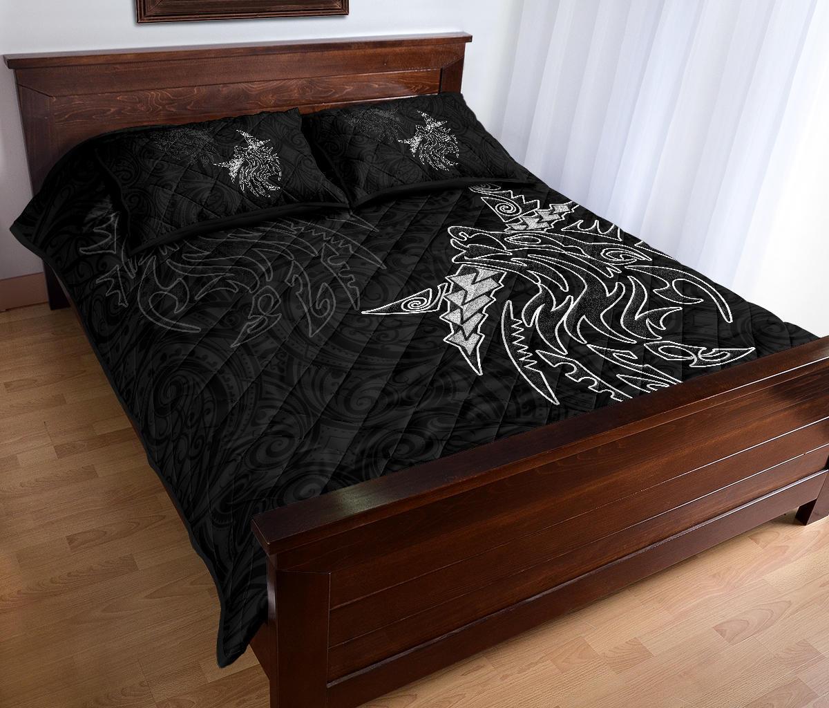 New Zealand Maori Tattoo Wolf Quilt Bed Set - Vibe Hoodie Shop