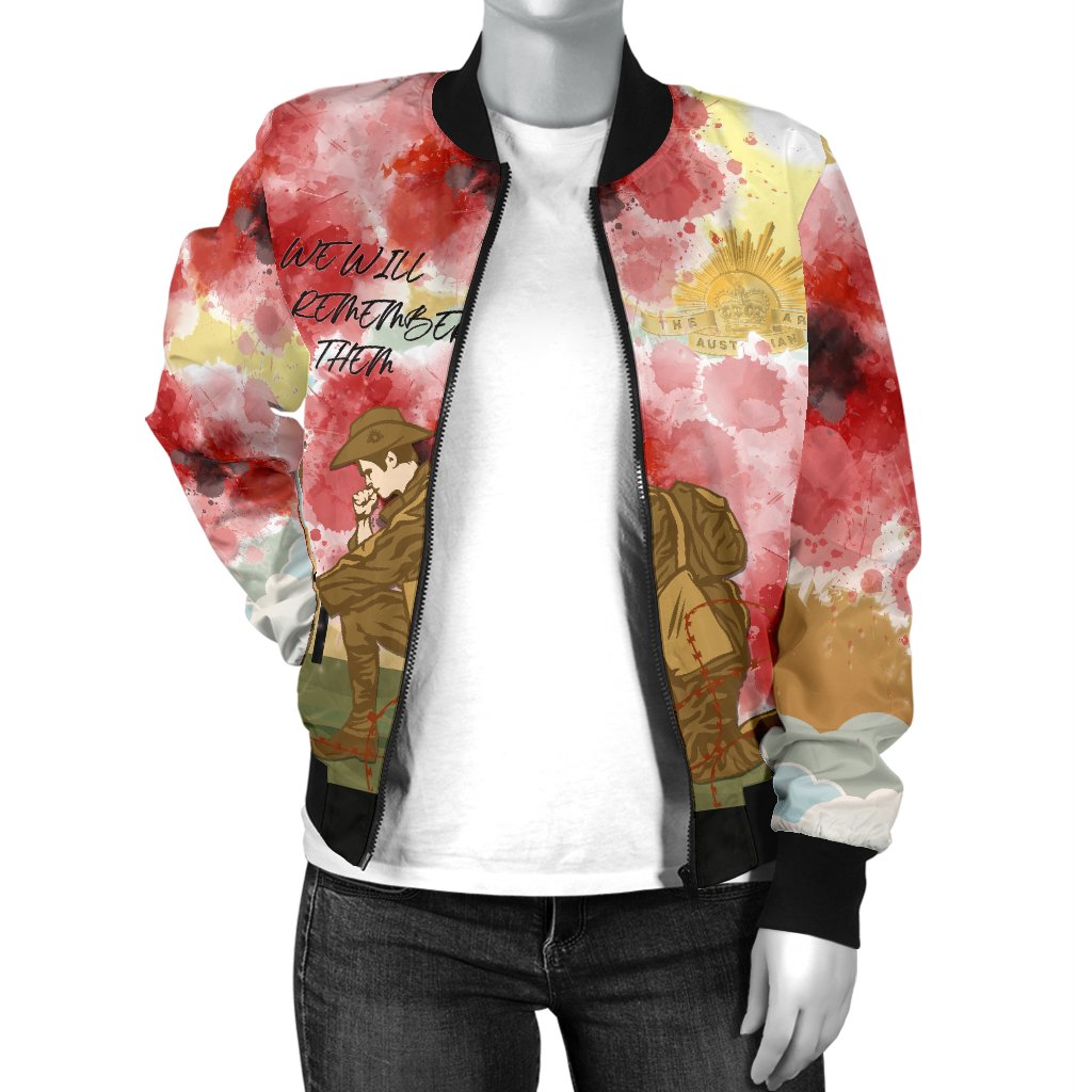 ANZAC Day Women's Bomber Jacket - We Will Remember Them - Vibe Hoodie Shop