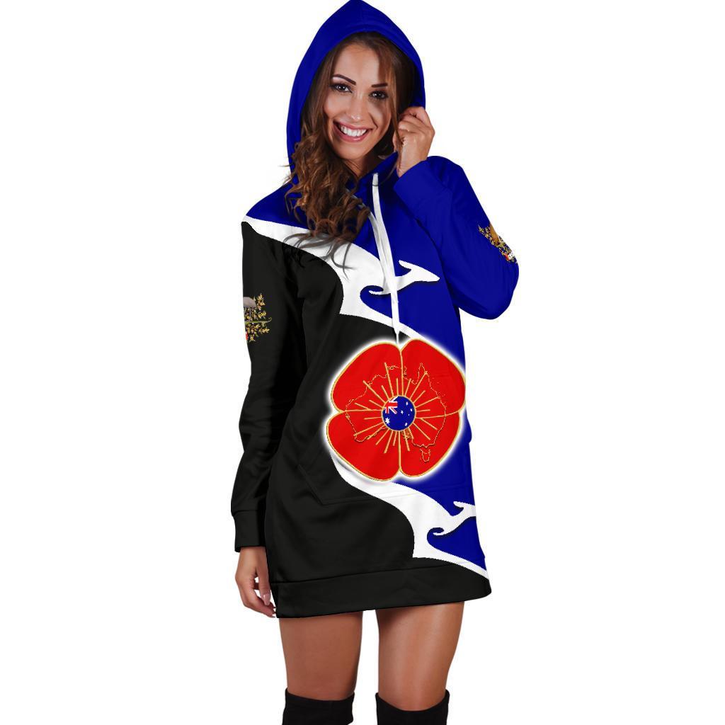 ANZAC Hoodie Dress - Lest We Forget Poppy Map Kangaroo Blue - Vibe Hoodie Shop