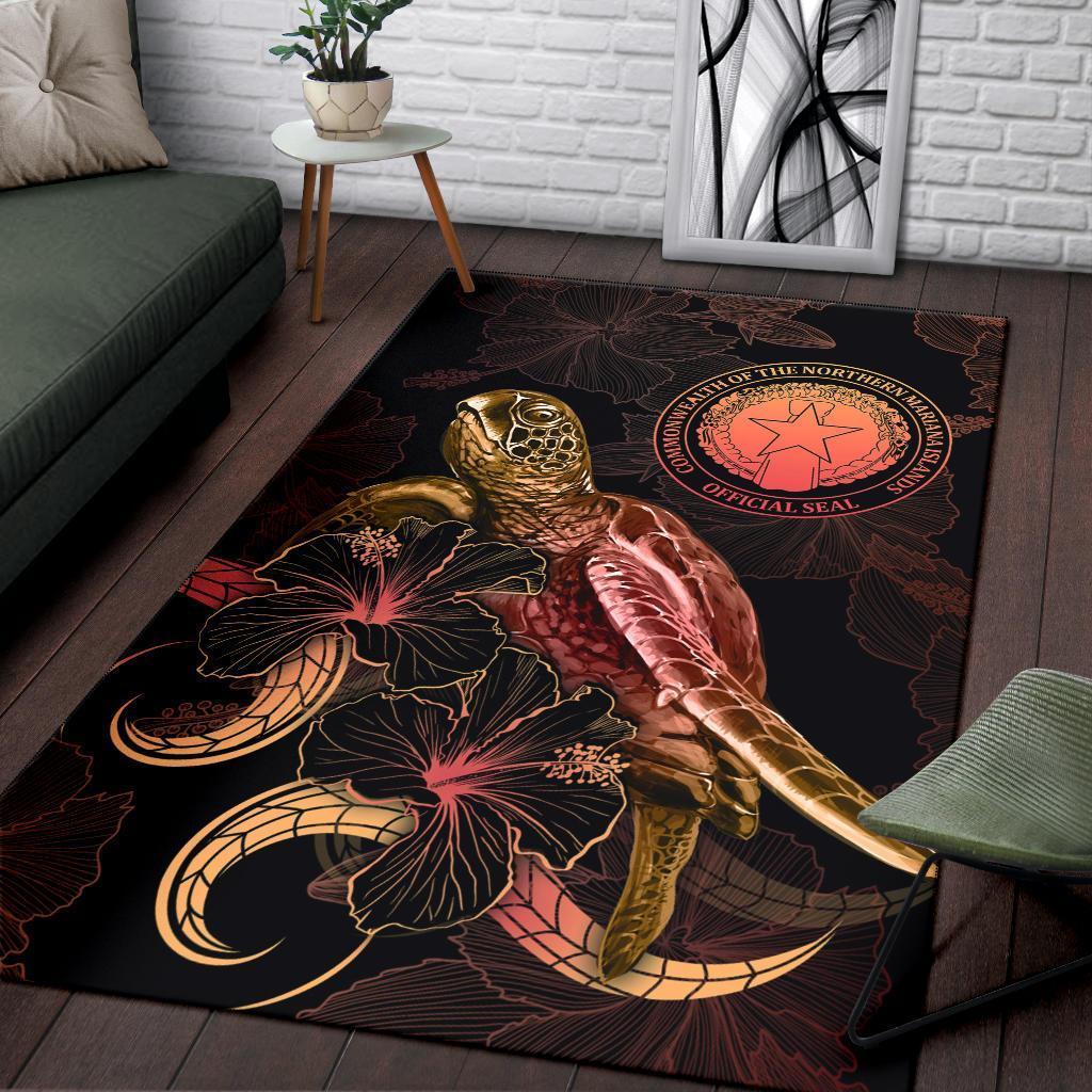 CNMI Polynesian Area Rugs - Turtle With Blooming Hibiscus Gold - Vibe Hoodie Shop