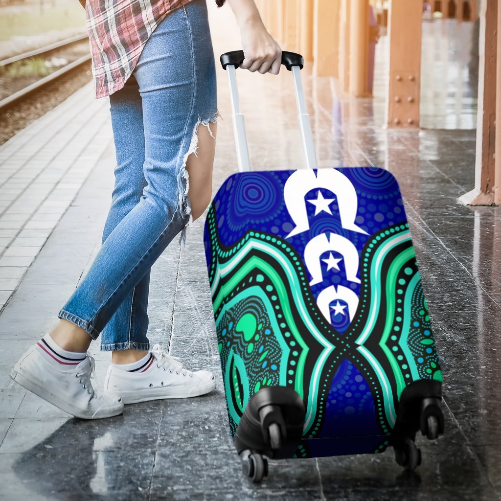 Torres Strait Luggage Covers - Torres Strait Symbol And Aboriginal Patterns - Vibe Hoodie Shop