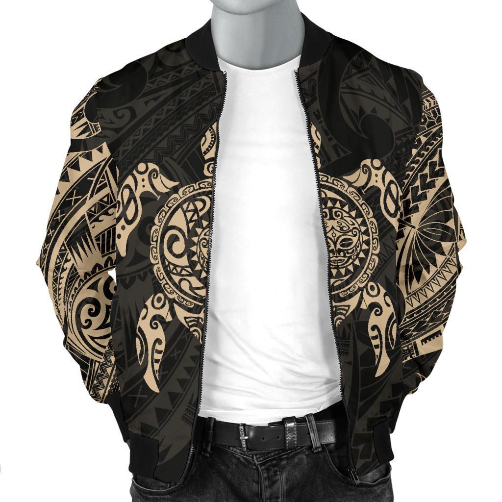 New Zealand Men Bomber Jacket, Maori Turtle Tattoo - Gold - Vibe Hoodie Shop