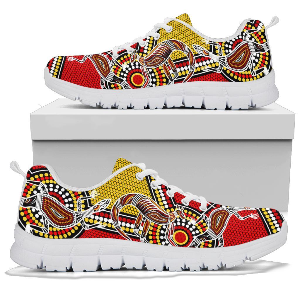 Aboriginal Sneakers, Kangaroo Dot Painting Patterns - Vibe Hoodie Shop