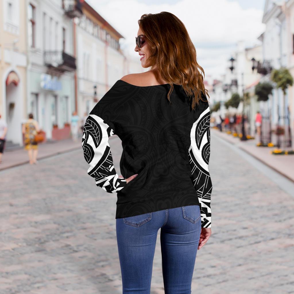 New Zealand Off Shoulder Sweater, Maori Taumutu Tattoo - Vibe Hoodie Shop