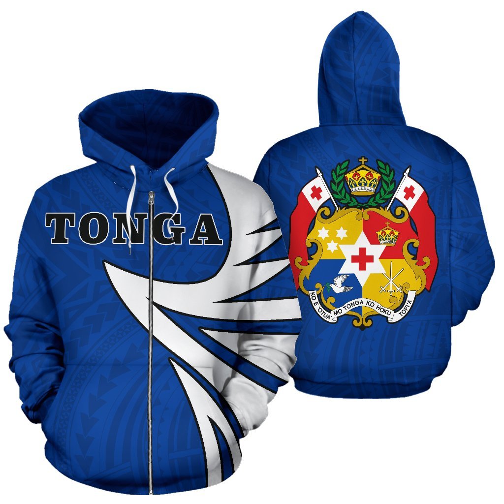 Tonga Coat Of Arms Zip Up Hoodie - Warrior Style 01 - Vibe Hoodie Shop