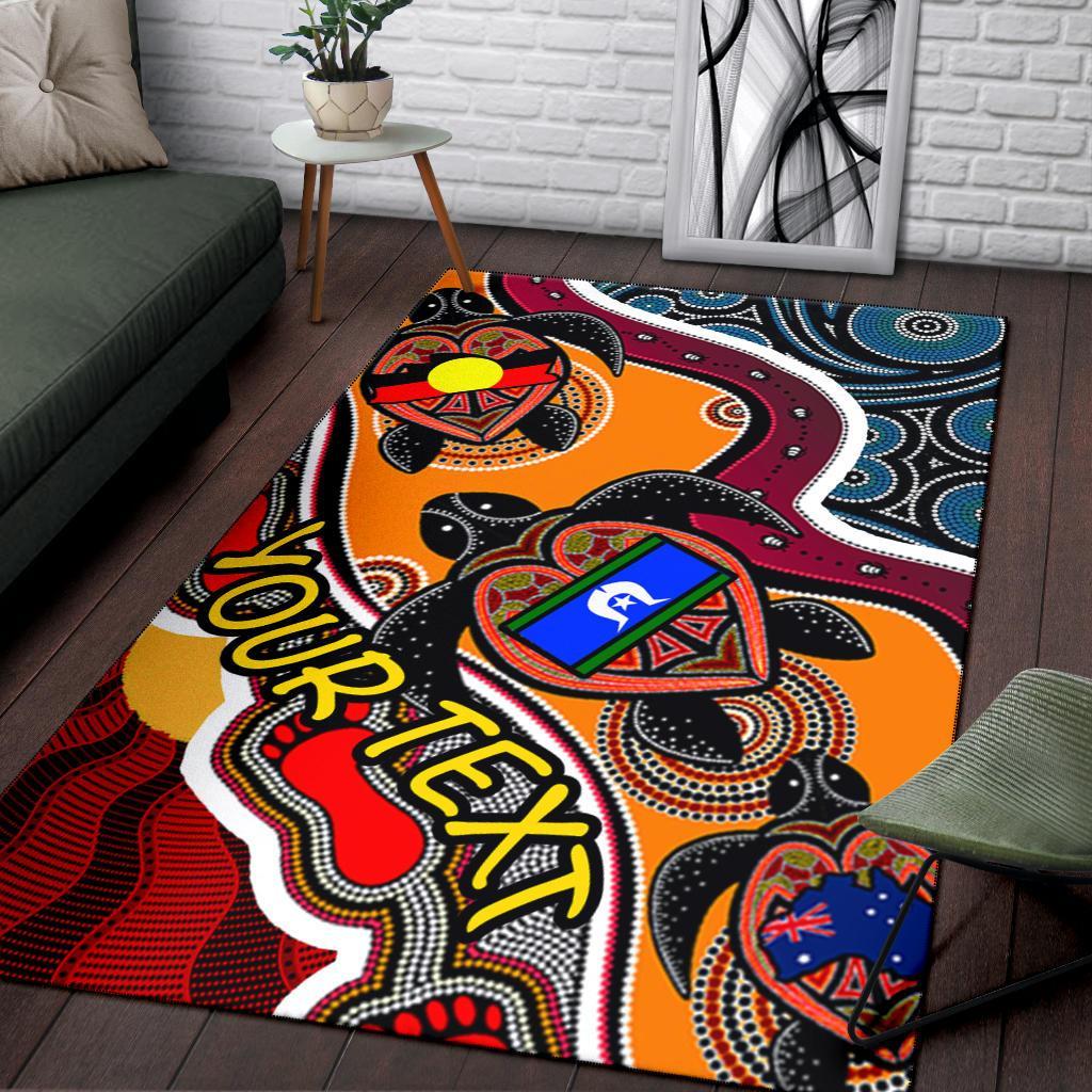 Custom Area Rug - Australia Aboriginal Dots With Turtle and NAIDOC Flags - Vibe Hoodie Shop