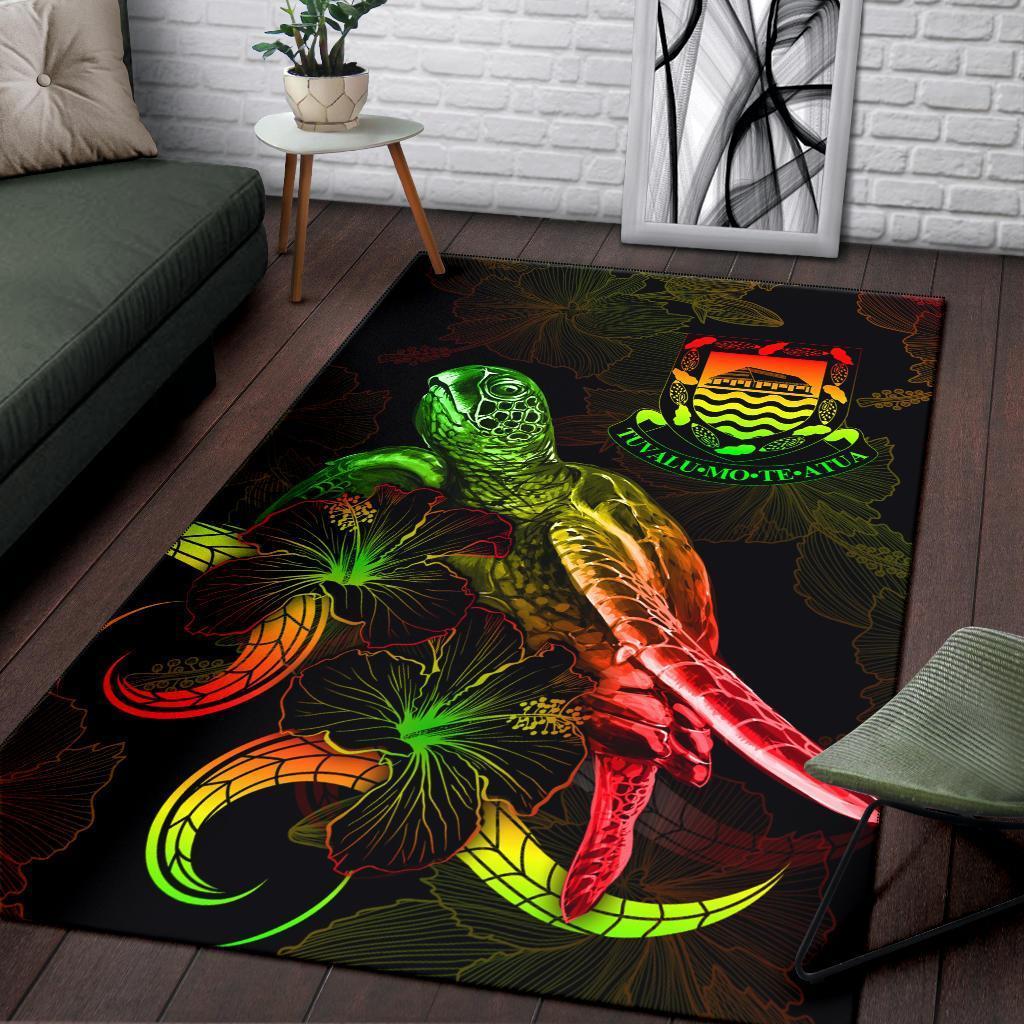 Tuvalu Polynesian Area Rugs - Turtle With Blooming Hibiscus Reggae - Vibe Hoodie Shop