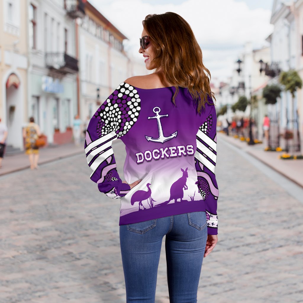 Dockers Off Shoulder Sweater Indigenous Fremantle - Freo - Vibe Hoodie Shop