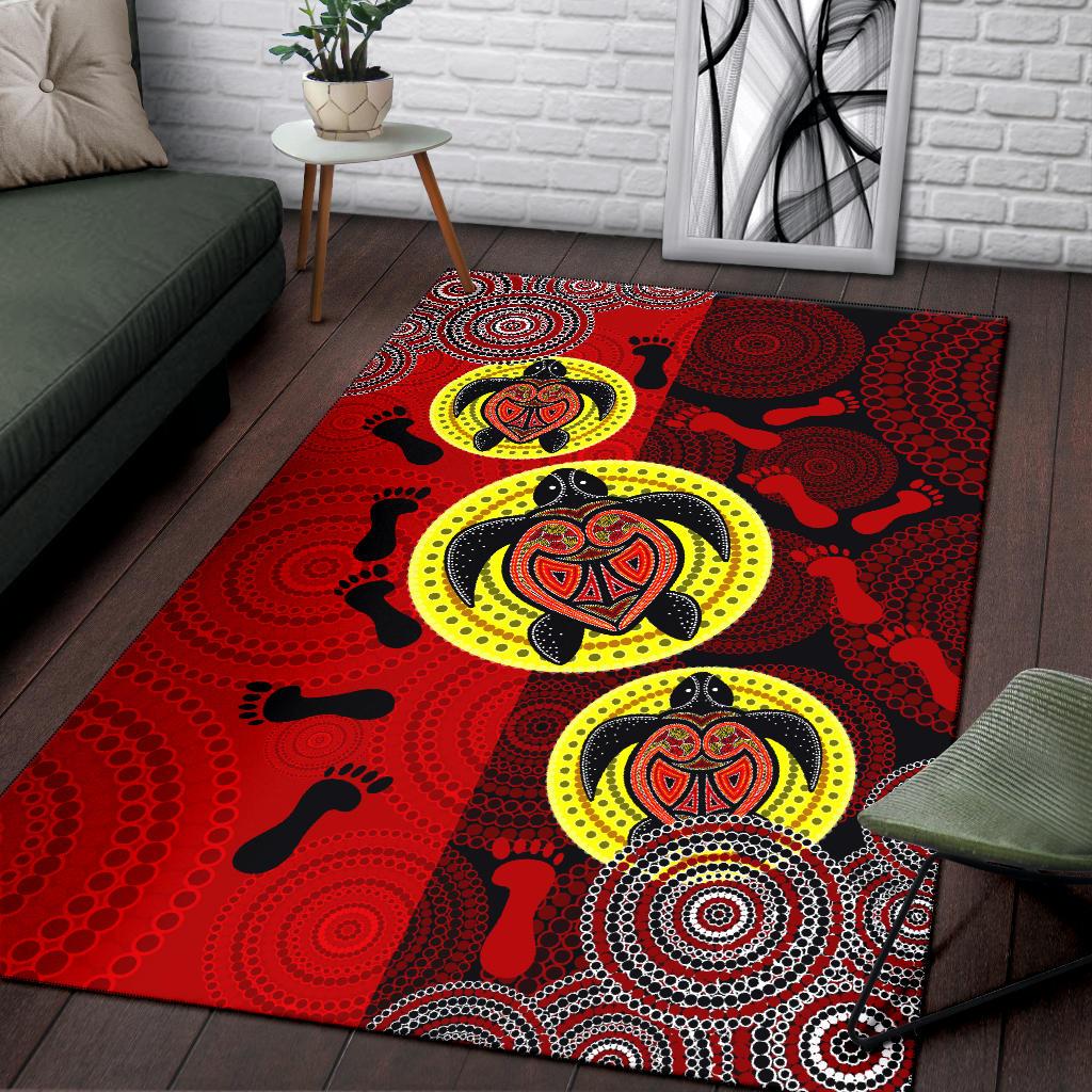 Aboriginal Area Rug, Turtle Footprint Circle Dot Painting - Vibe Hoodie Shop