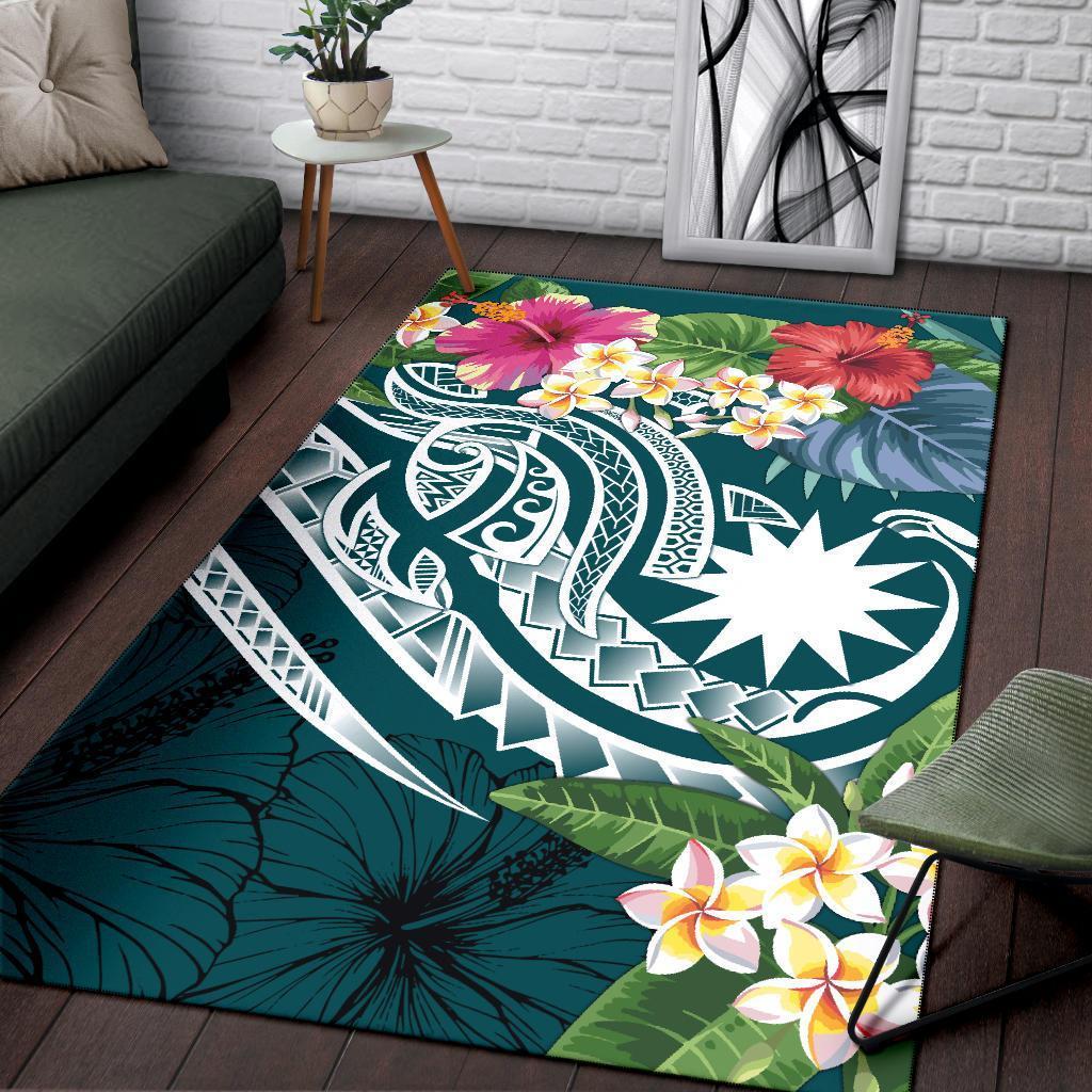 Nauru Polynesian Area Rug - Summer Plumeria (Turquoise) - Vibe Hoodie Shop