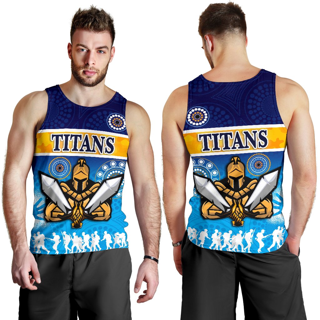 Gold Coast Men Tank Top Titans Gladiator ANZAC Day 2021 Version - Indigenous - Vibe Hoodie Shop