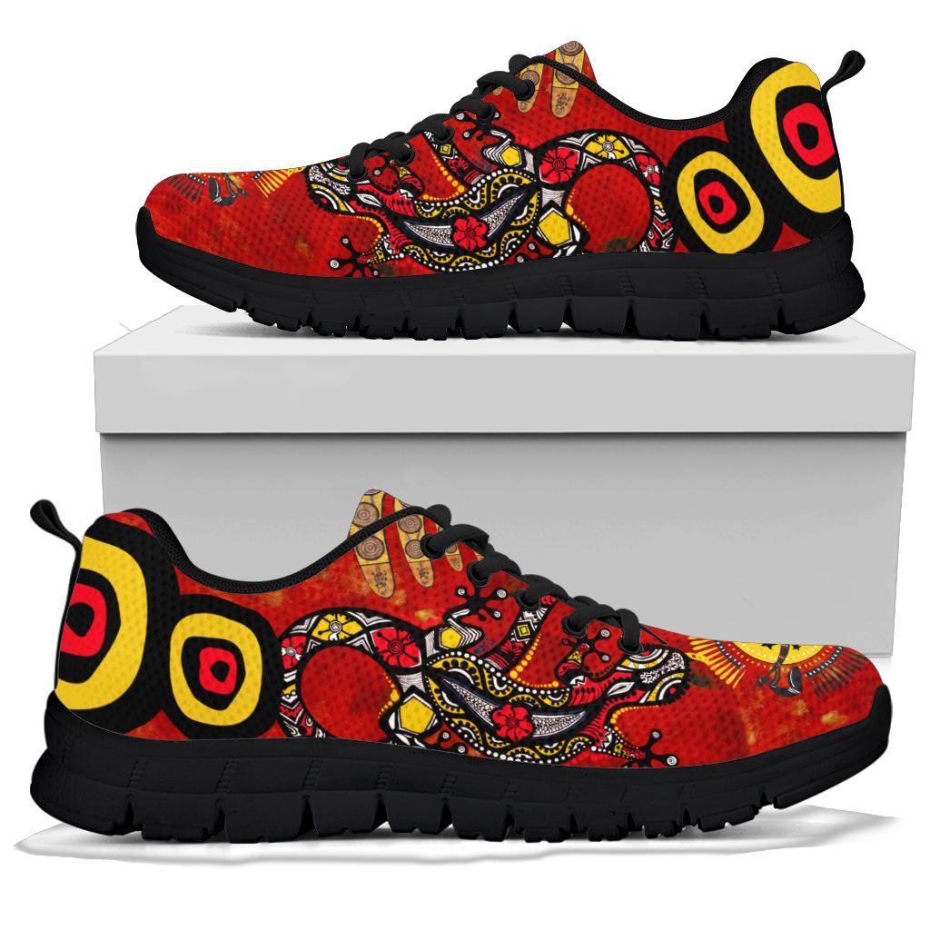 Aboriginal Sneakers, Lizard And Boomerang Pattern - Vibe Hoodie Shop