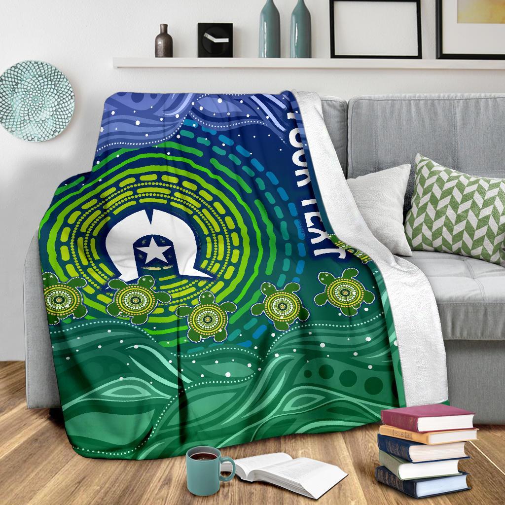 Custom Text Torres Strait Islanders Premium Blanket - Aboriginal Turtle - Vibe Hoodie Shop