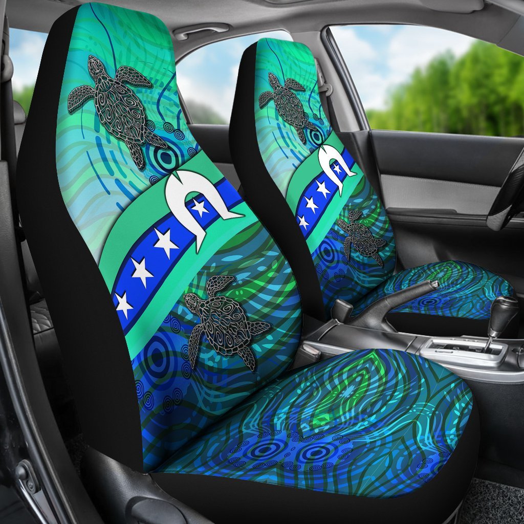 Car Seat Cover - Torres Strait Flag And Turtle - Vibe Hoodie Shop