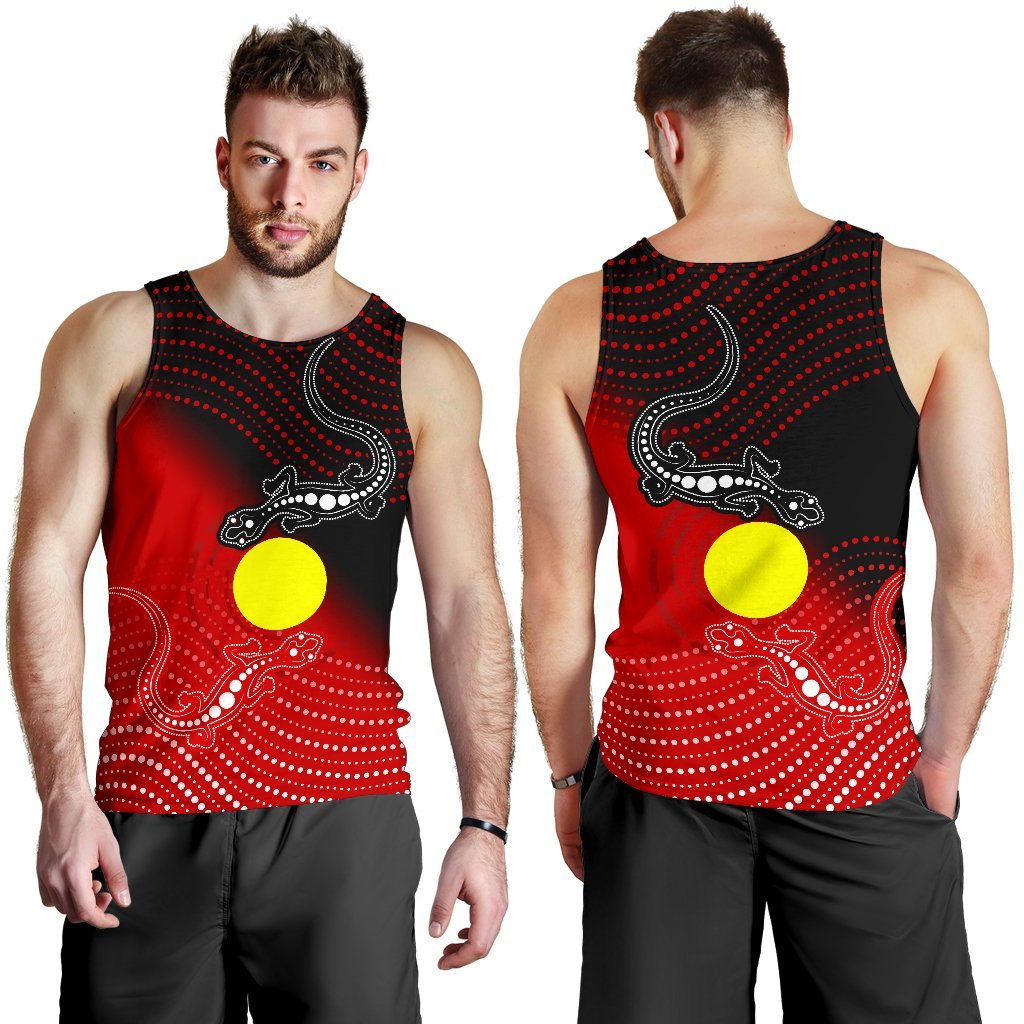 Aboriginal Men's Tank Top - Two Indigenous Lizard - Vibe Hoodie Shop