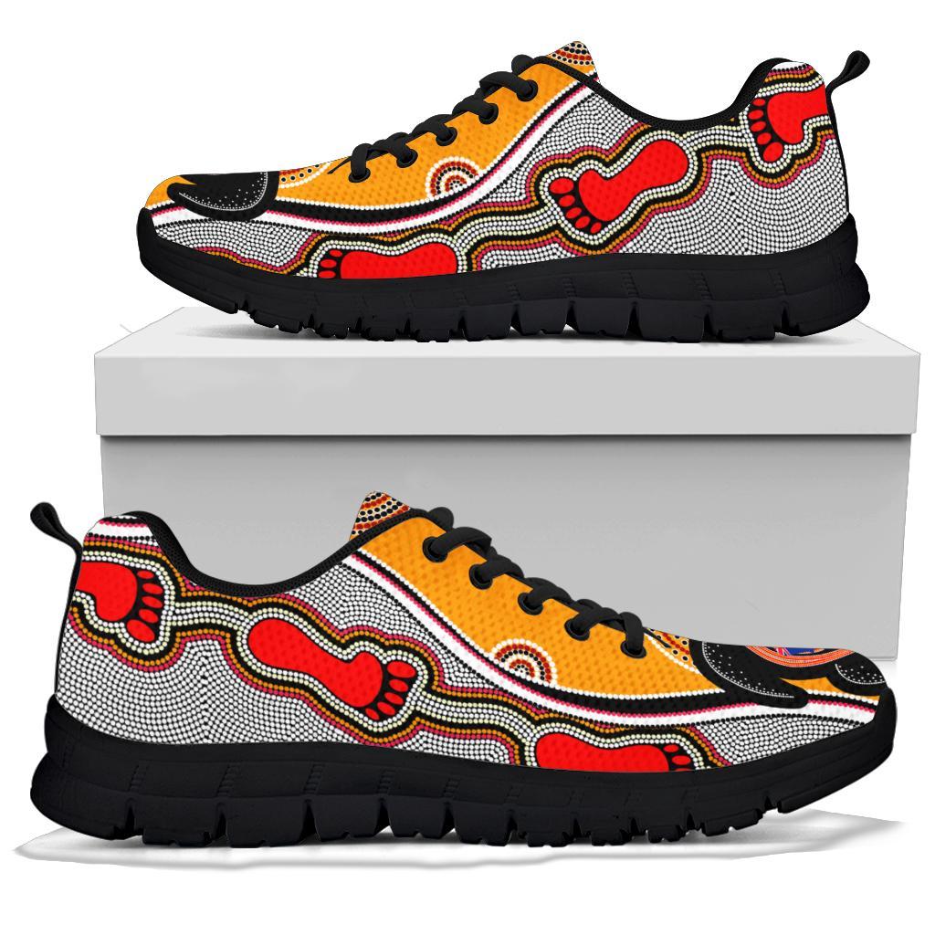 Aboriginal Sneakers, Turtle Patterns Aus Flag Footprint Dot Painting - Vibe Hoodie Shop