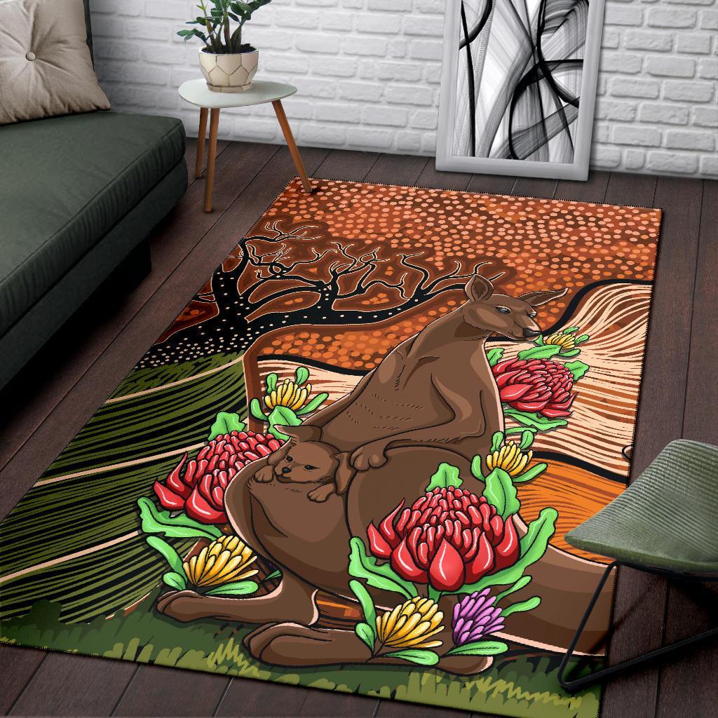 Aboriginal Area Rug - Kangaroo With Indigenous Tree - Vibe Hoodie Shop