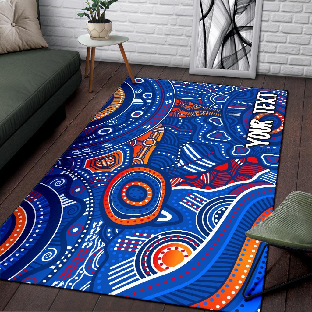 Custom Text Aboriginal Area Rugs - Indigenous Footprint Patterns Blue Color - Vibe Hoodie Shop