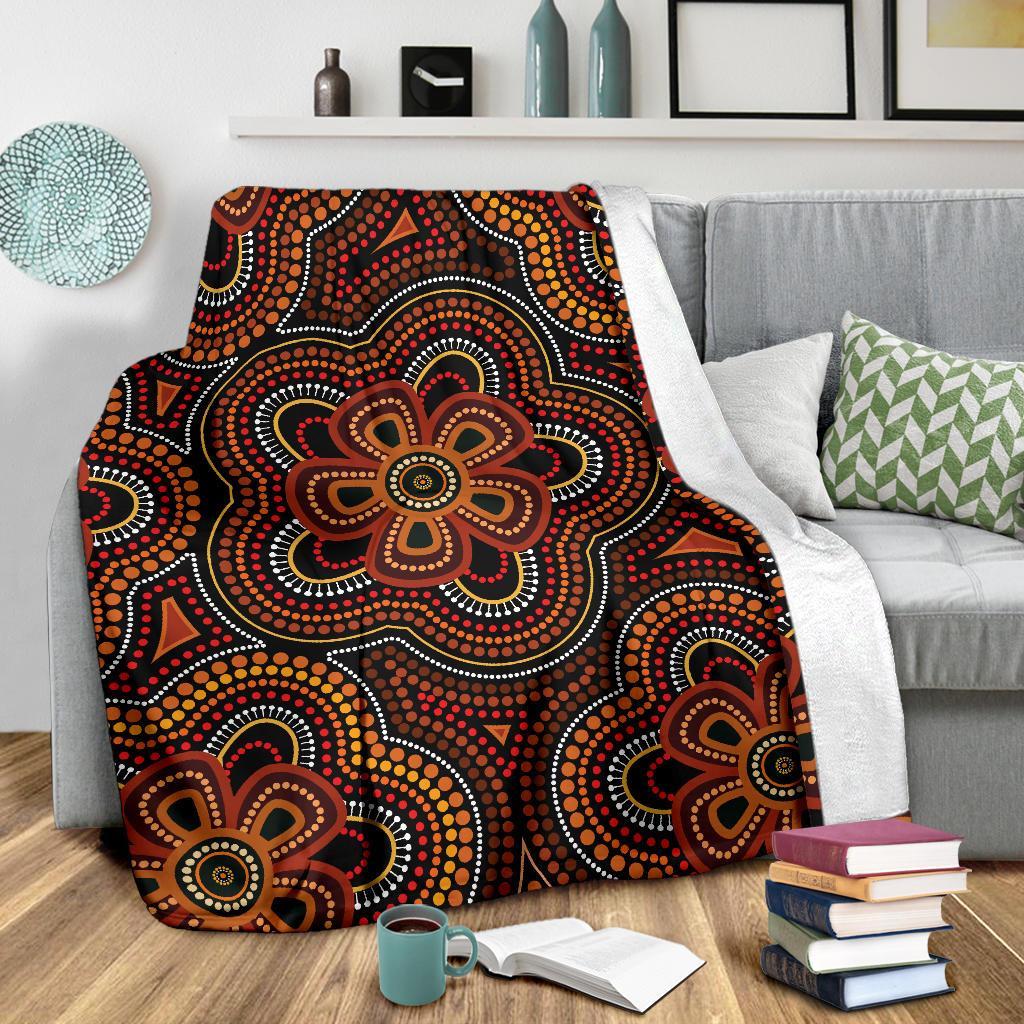 ABoriginal Premium Blanket - Aboriginal Dot Painting Flowers Style Ver02 - Vibe Hoodie Shop