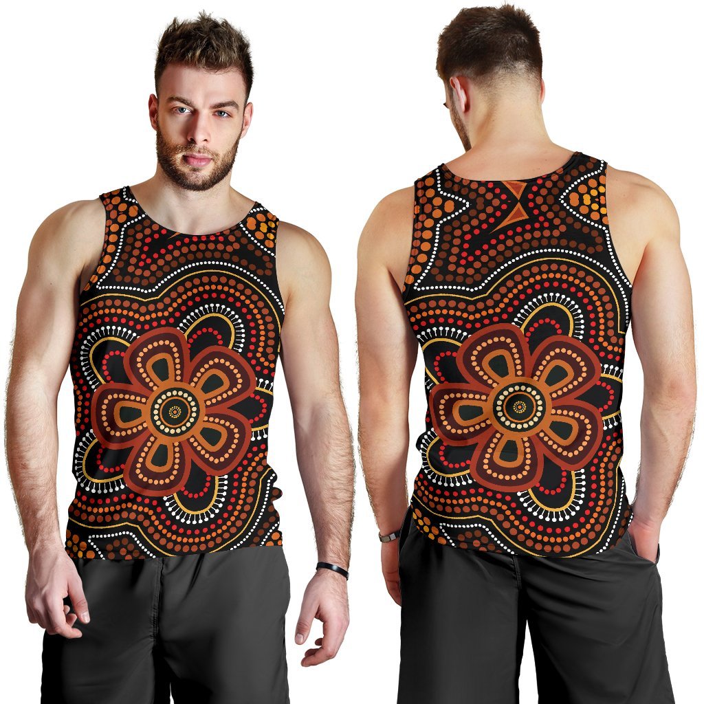 ABoriginal Men's Tank Top - Aboriginal Dot Painting Flowers Style Ver02 - Vibe Hoodie Shop