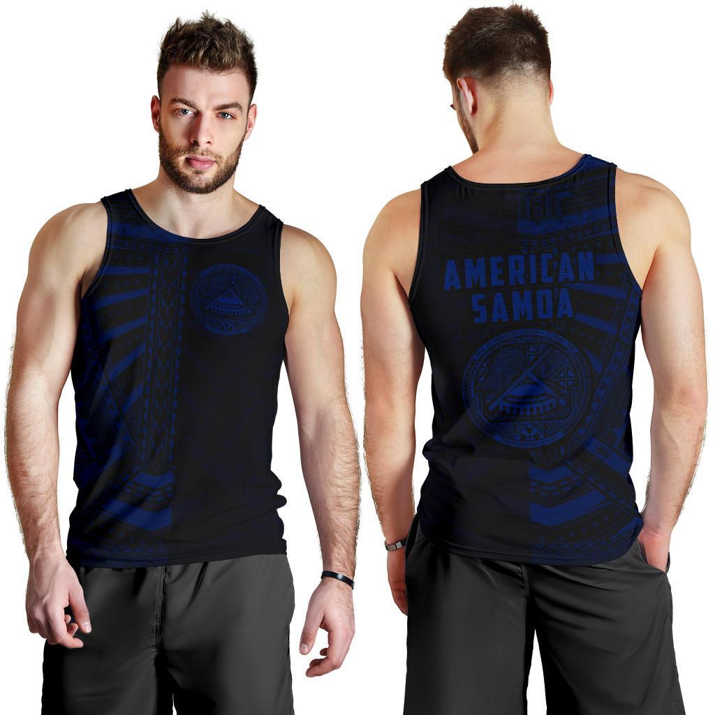 American Samoa Men's Tank Top - Half Style (Blue) - Vibe Hoodie Shop