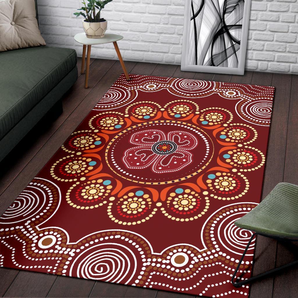 Area Rug - Aboriginal Dot Art Painting With Red Poppy Flower - Vibe Hoodie Shop