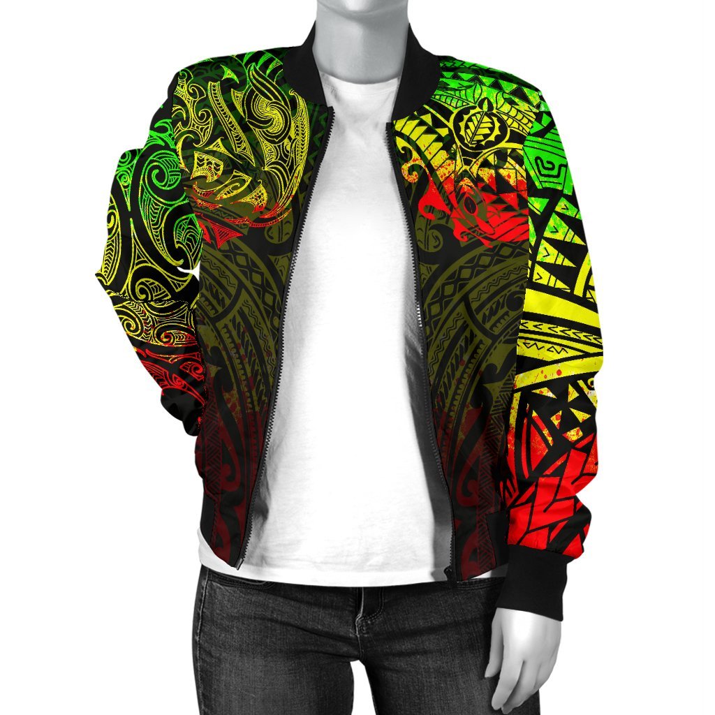 New Zealand Women's Bomber Jacket, Maori Polynesian Tattoo Reggage - Vibe Hoodie Shop