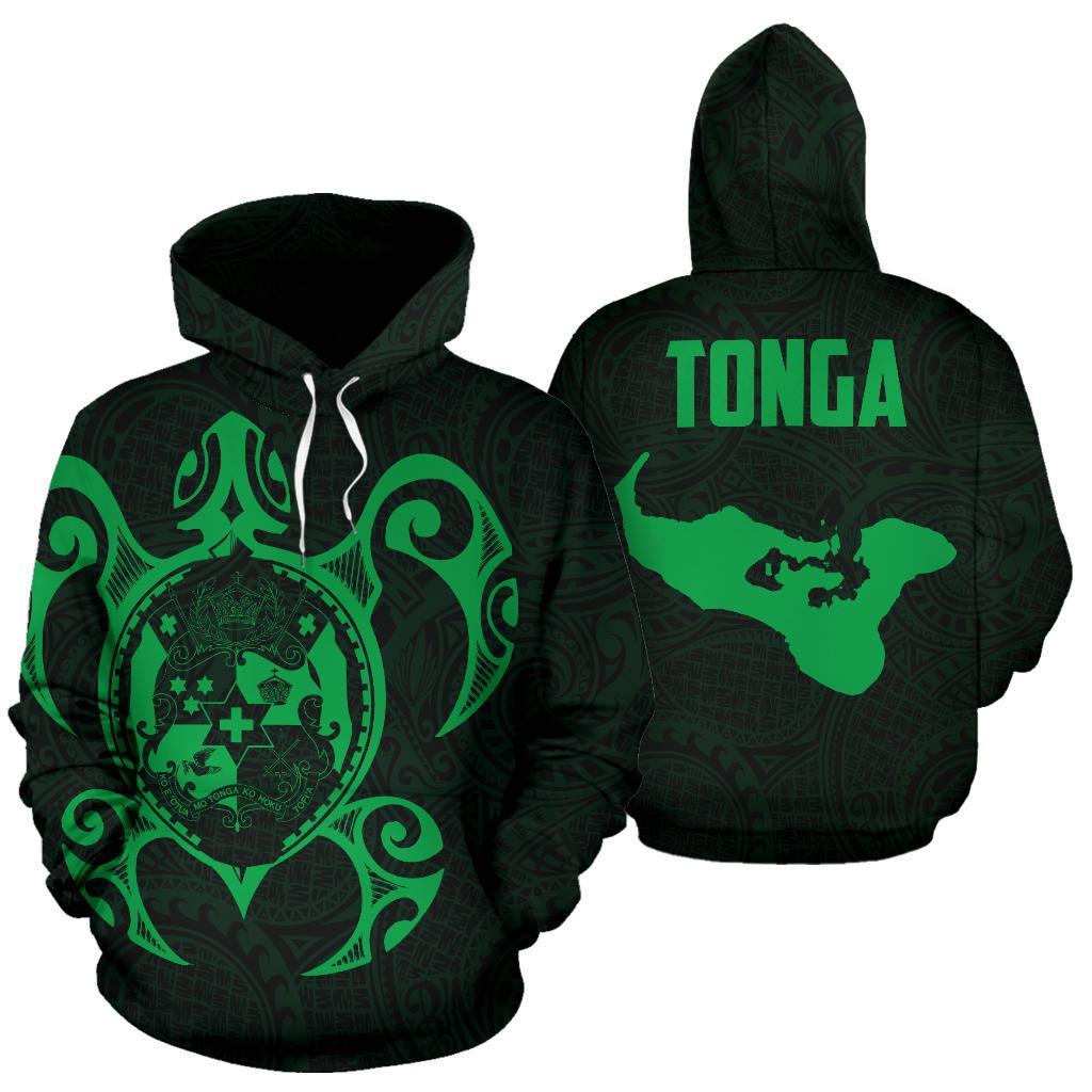 Hoodie Tonga Polynesian Coat Of Arms In Turtle Map Green - Vibe Hoodie Shop