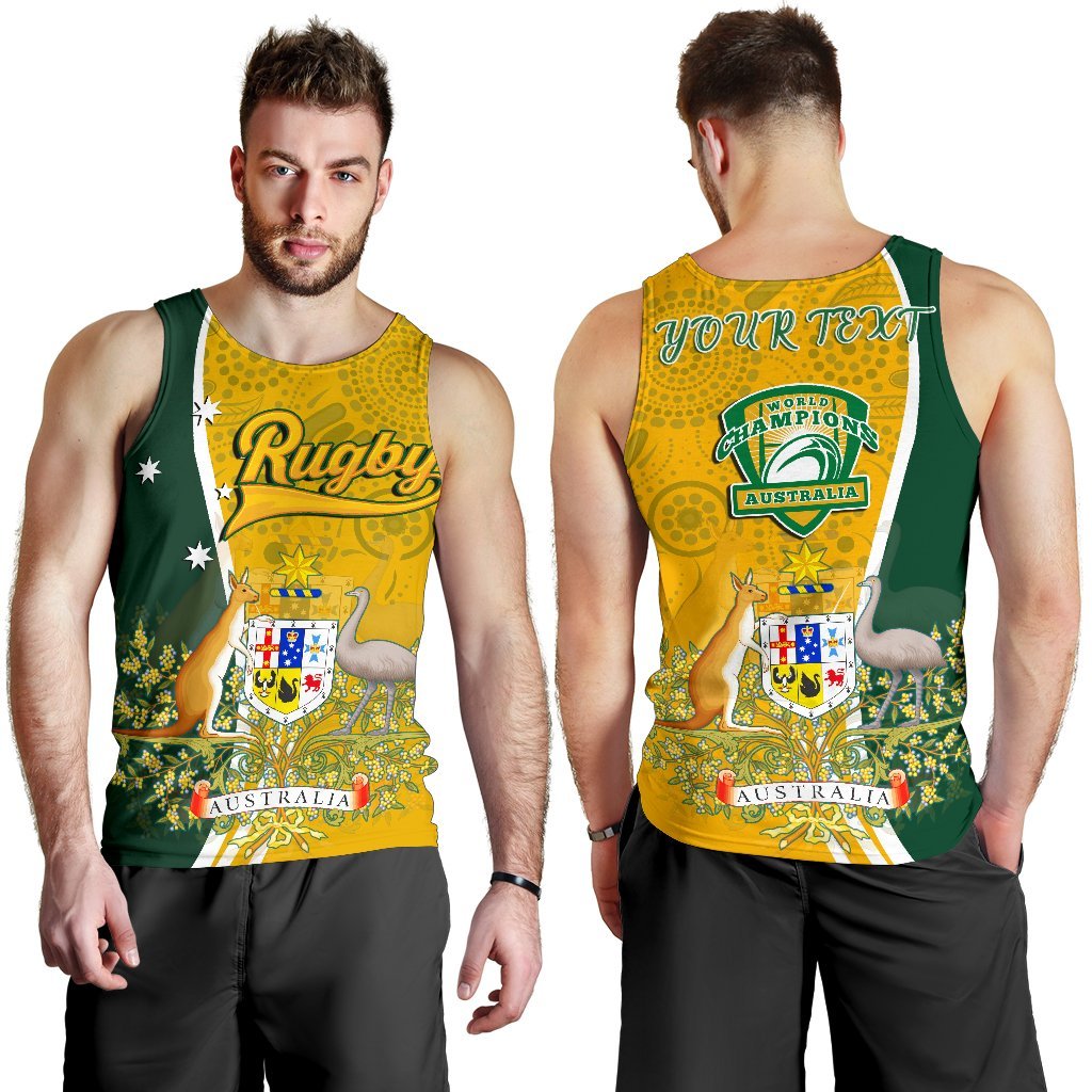 Personalised Men's Tank Top - Australia Coat Of Arm In Rugby Style - Vibe Hoodie Shop