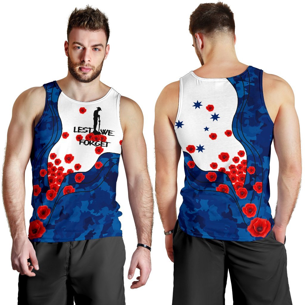 ANZAC Lest We Forget Men's Tank Top - Australian Flag Blue - - Vibe Hoodie Shop