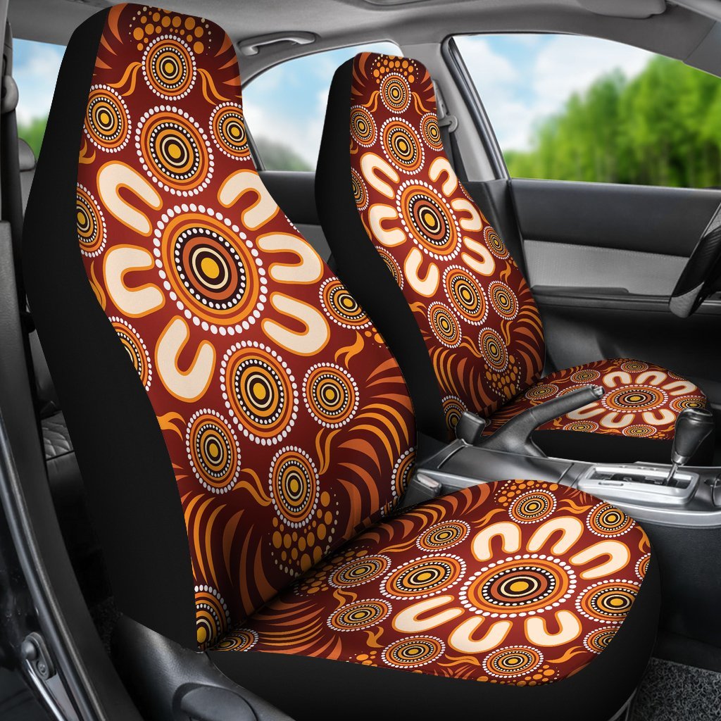 Aboriginal Car Seat Covers - Circle Flowers Patterns Ver03 - Vibe Hoodie Shop